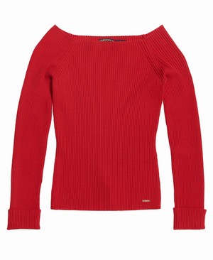 Superdry Lucie Bardot Knit Női Kötöttáru Piros | TFOHJ6140